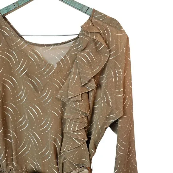 Vintage 1960's Kay Kipps New York Sheer Flowy Tan Polka Dot Evening Maxi Dress - Picture 3 of 10